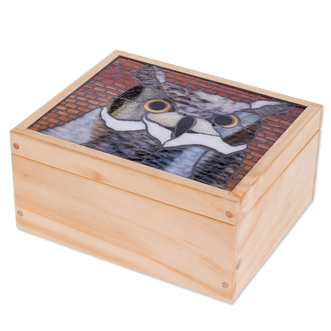 Owl-Themed Glass Mosaic Tea Box from Costa Rica - Charming Owl