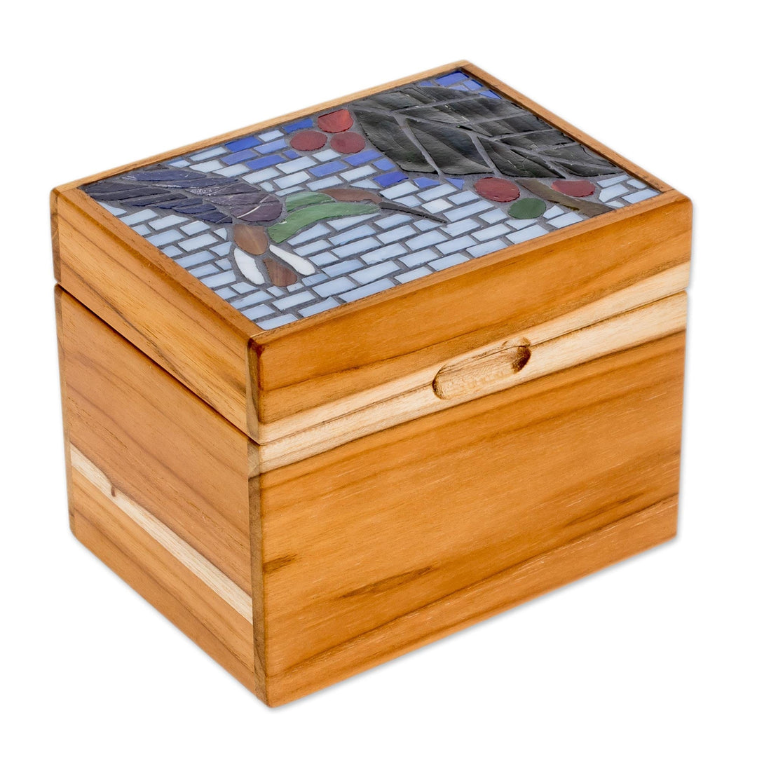 Nature-Themed Glass Mosaic Teak Wood Decorative Box - Sweet Fruit