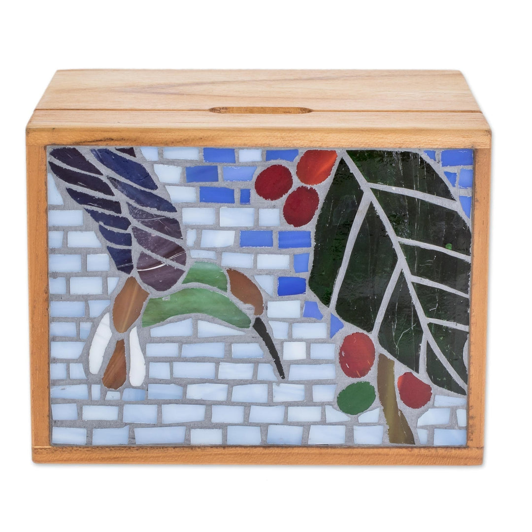 Nature-Themed Glass Mosaic Teak Wood Decorative Box - Sweet Fruit