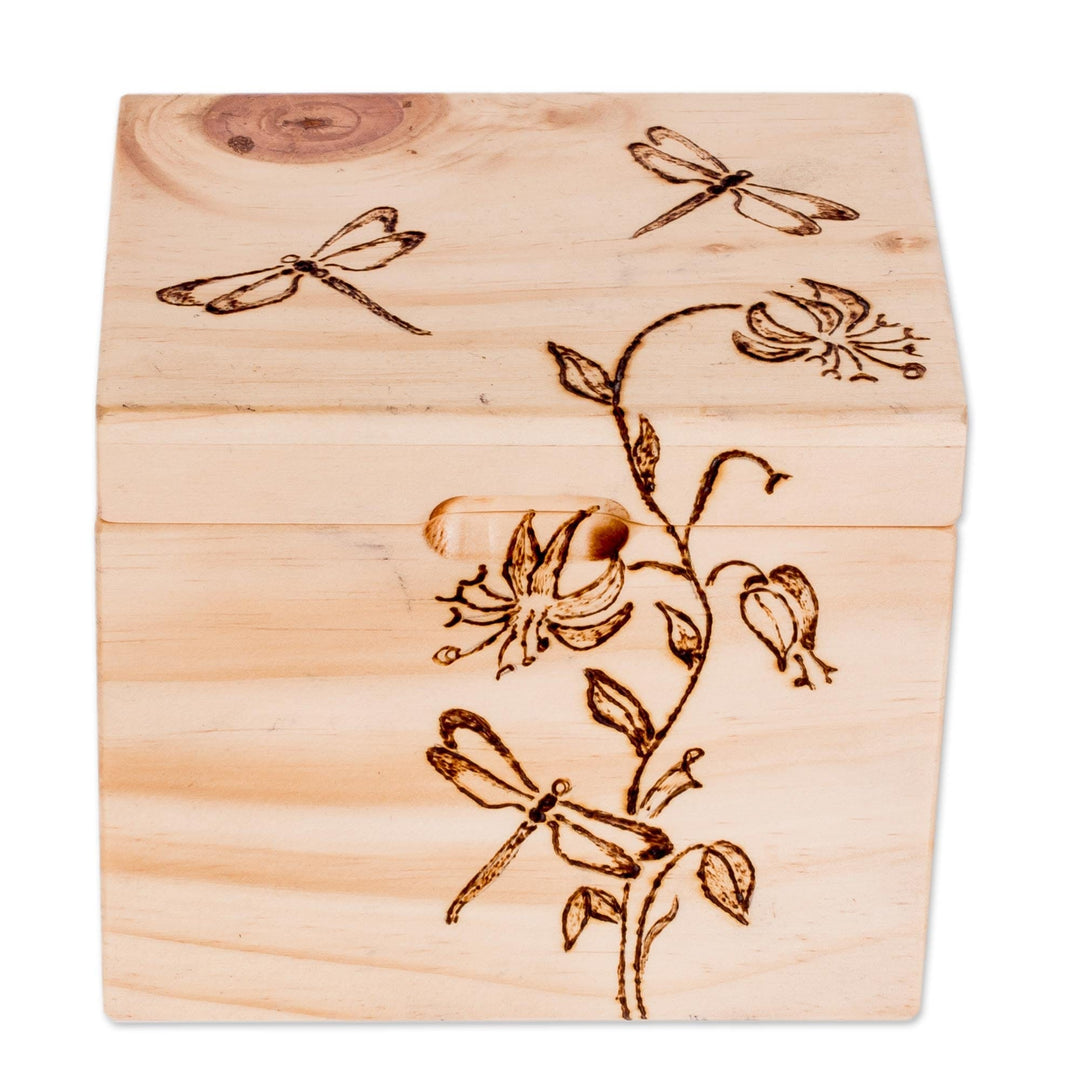 Dragonfly-Themed Pinewood Decorative Box from Costa Rica - Dragonfly Garden