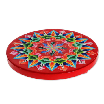 Decoupage Wood Trivet in Red from Costa Rica - Traditional Colors in Red