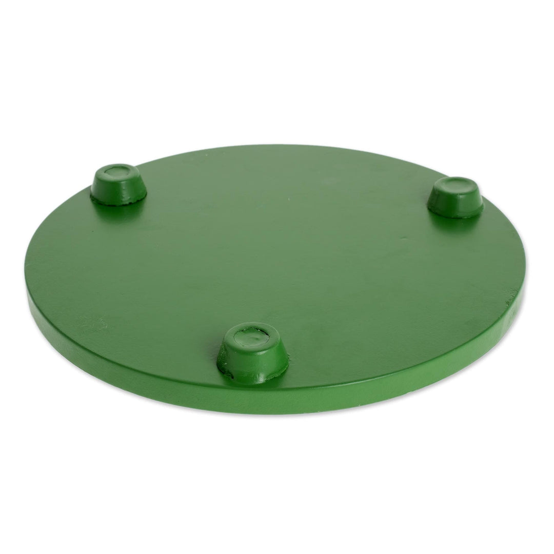 Decoupage Wood Trivet in Green from Costa Rica - Traditional Colors in Green