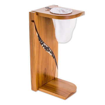 Teak Wood and Resin Single-Serve Drip Coffee Stand - Fresh Beans