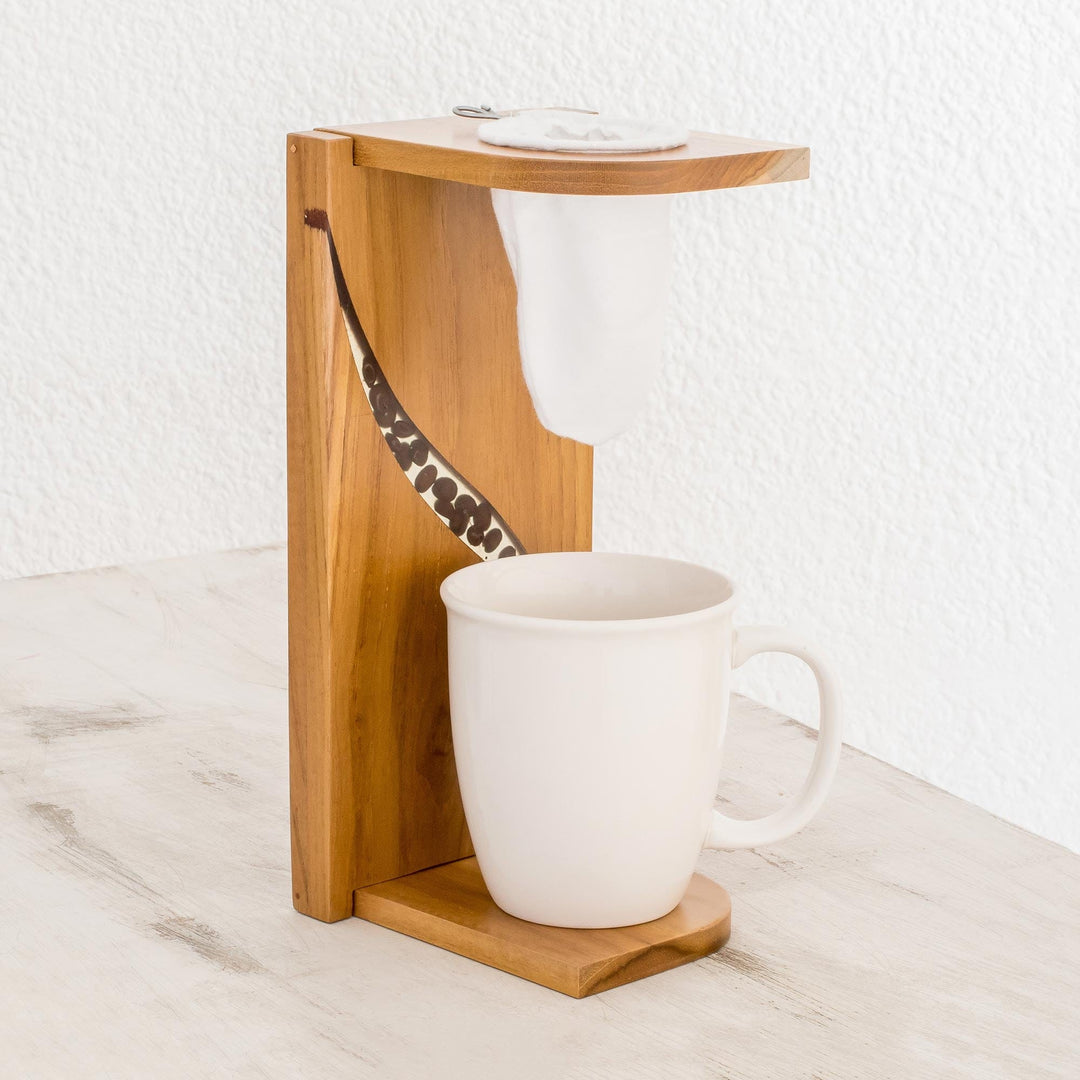 Teak Wood and Resin Single-Serve Drip Coffee Stand - Fresh Beans – GlobeIn