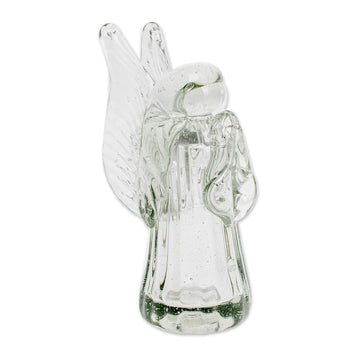 Handblown Recycled Glass Angel Figurine from Guatemala - Crystalline Angel