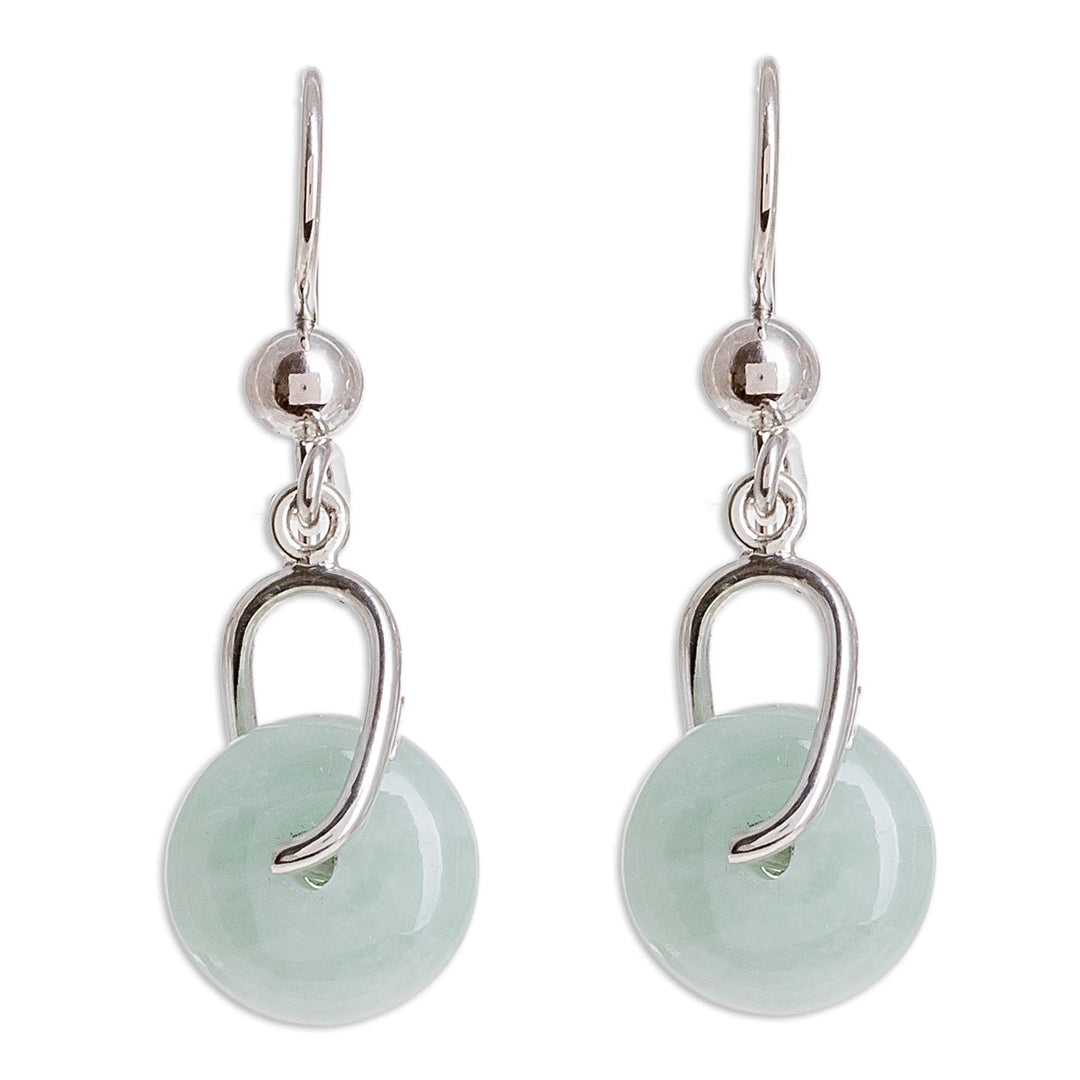Circular Apple Green Jade Dangle Earrings from Guatemala - Apple Green Wheel of Fortune