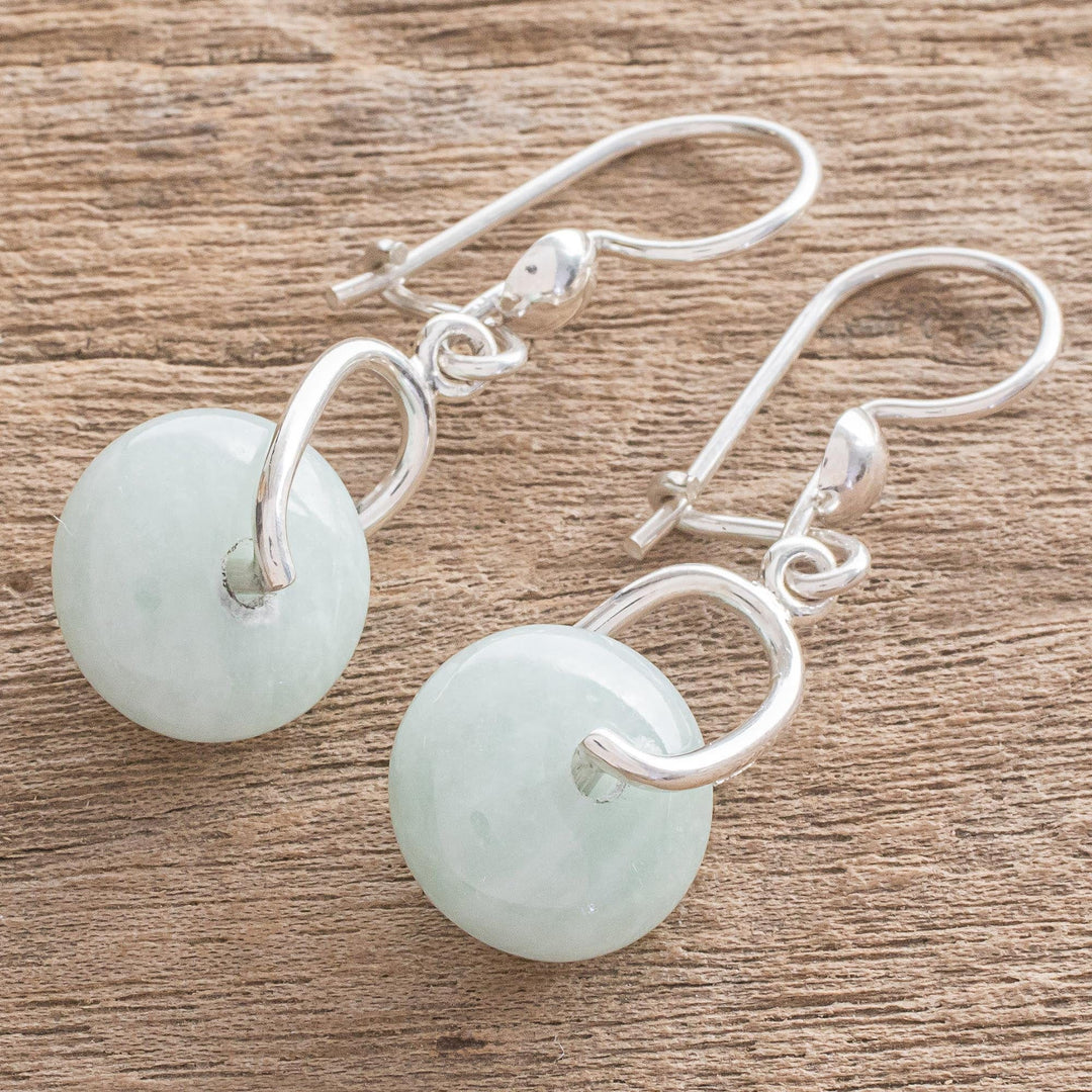 Circular Apple Green Jade Dangle Earrings from Guatemala - Apple Green Wheel of Fortune