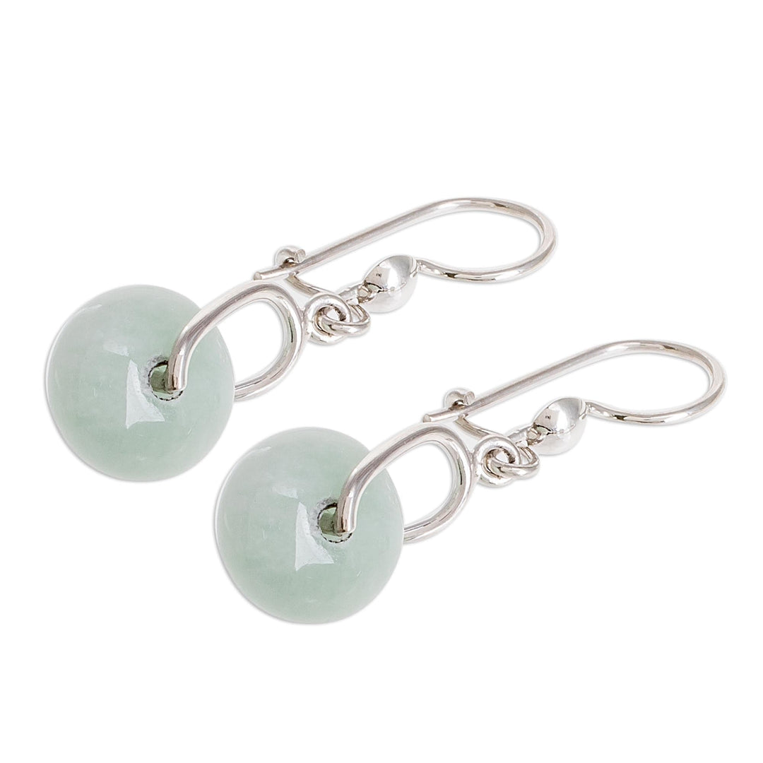 Circular Apple Green Jade Dangle Earrings from Guatemala - Apple Green Wheel of Fortune