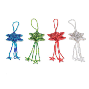 Glass Beaded Star Ornaments in Assorted Colors (Set of 4) - Colorful Fleeting Stars
