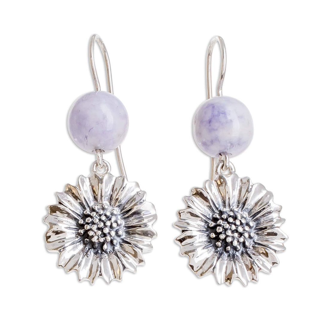 Floral Lilac Jade Dangle Earrings from Guatemala - Lilac Gerbera