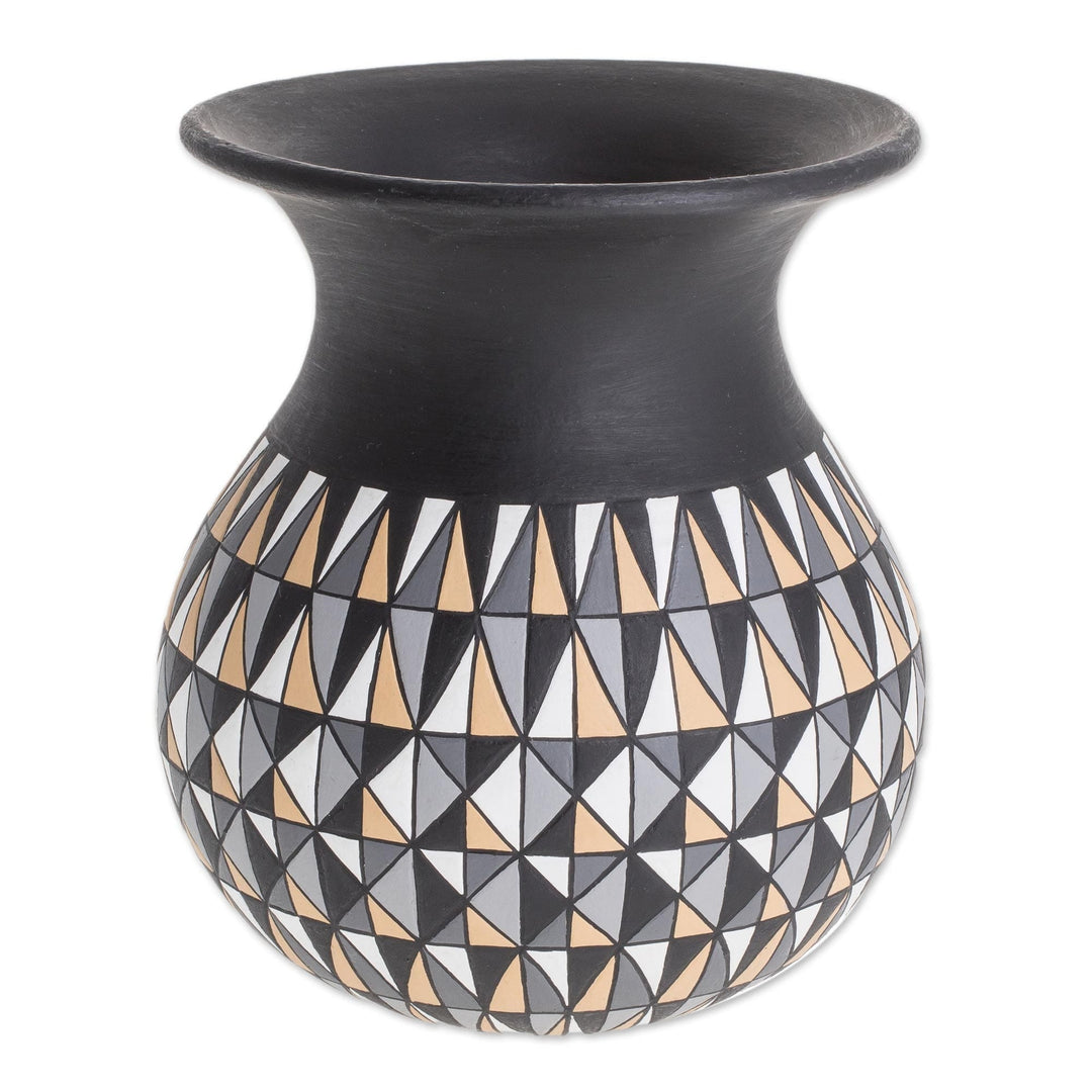 Hand-Painted Geometric Ceramic Decorative Vase in Black - Geometry Night