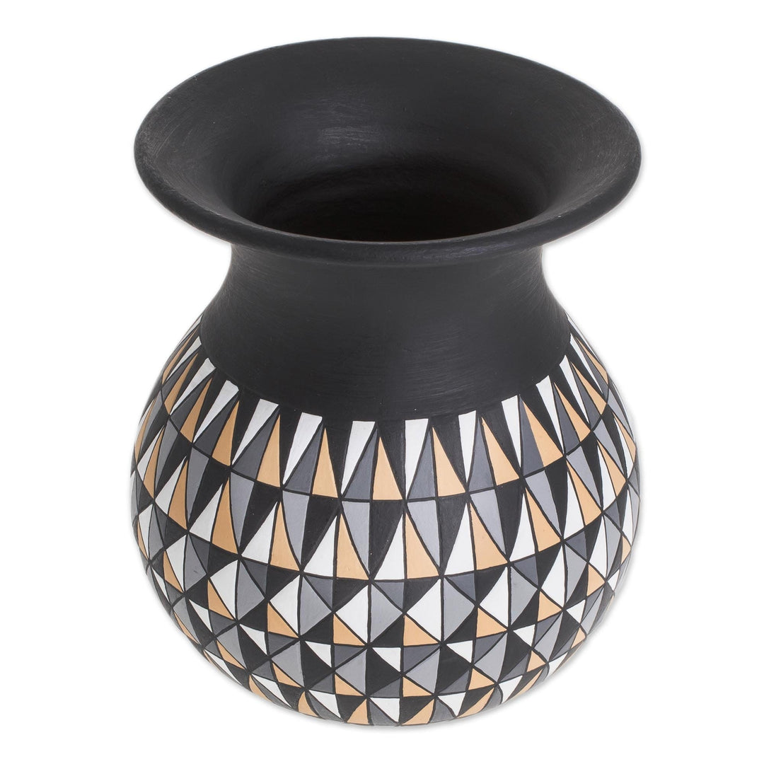 Hand-Painted Geometric Ceramic Decorative Vase in Black - Geometry Night