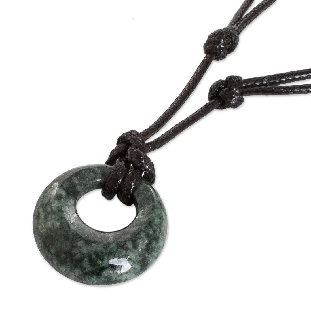 Circular Jade Adjustable Pendant Necklace from Guatemala - Verdant Circle