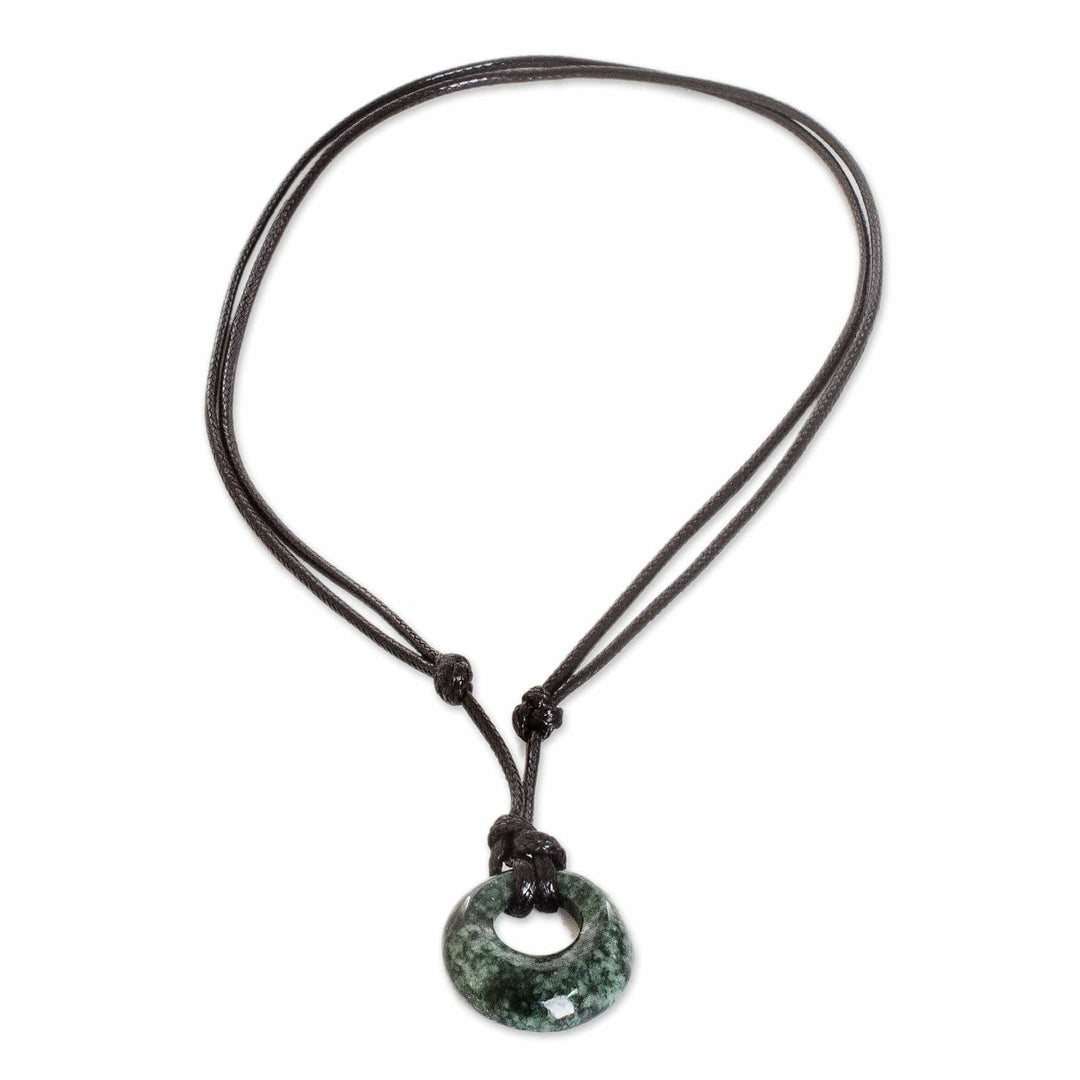 Circular Jade Adjustable Pendant Necklace from Guatemala - Verdant Circle