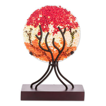 Circular Art Glass Sculpture in Red from El Salvador - Fruit of Life in Red