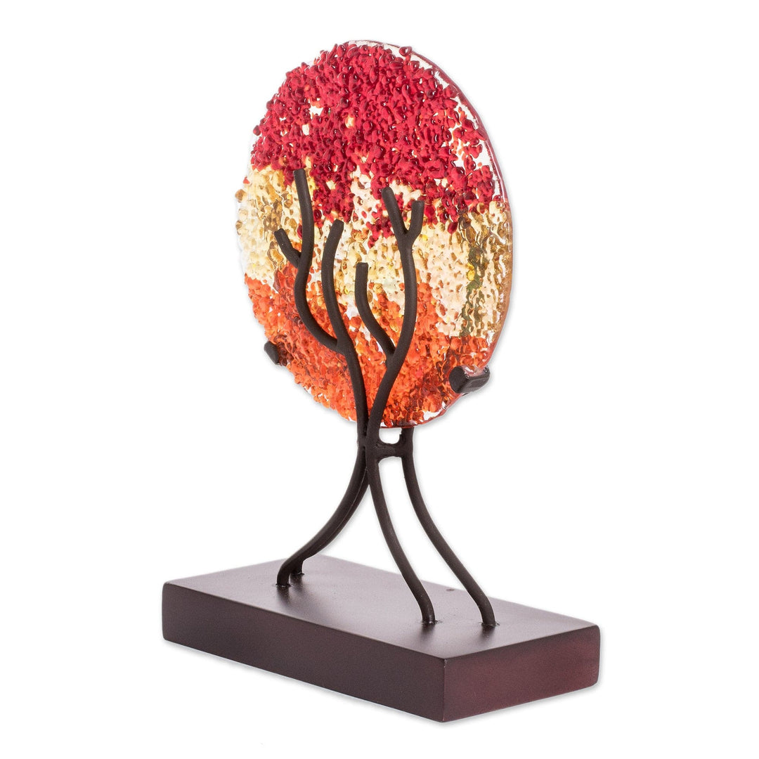 Circular Art Glass Sculpture in Red from El Salvador - Fruit of Life in Red