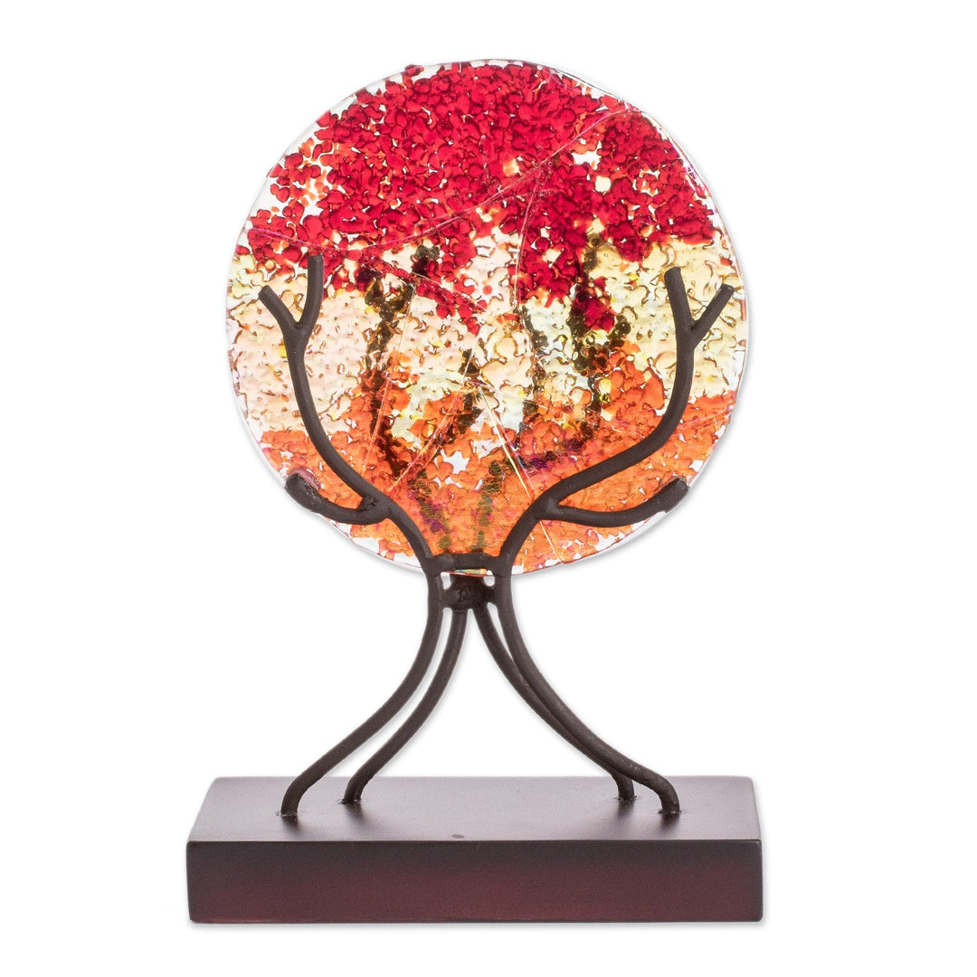 Circular Art Glass Sculpture in Red from El Salvador - Fruit of Life in Red