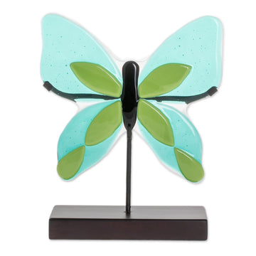 Art Glass Butterfly Sculpture in Green from El Salvador - Flight of Color in Green