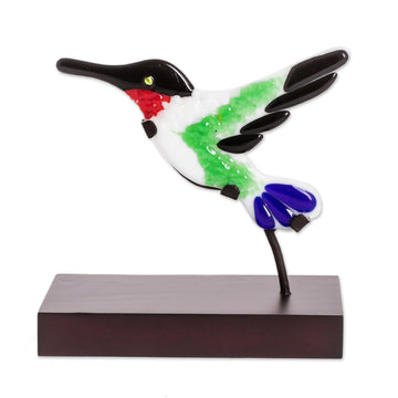 Art Glass Hummingbird Sculpture from El Salvador - Sweet Hummingbird
