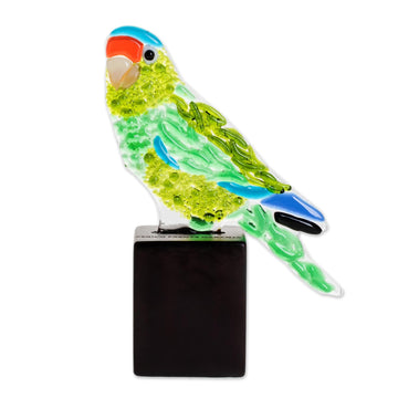 Art Glass Parakeet Sculpture from El Salvador - Orange-Face Parakeet