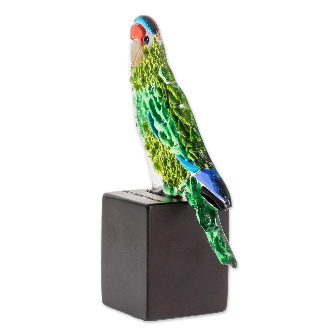 Art Glass Parakeet Sculpture from El Salvador - Orange-Face Parakeet