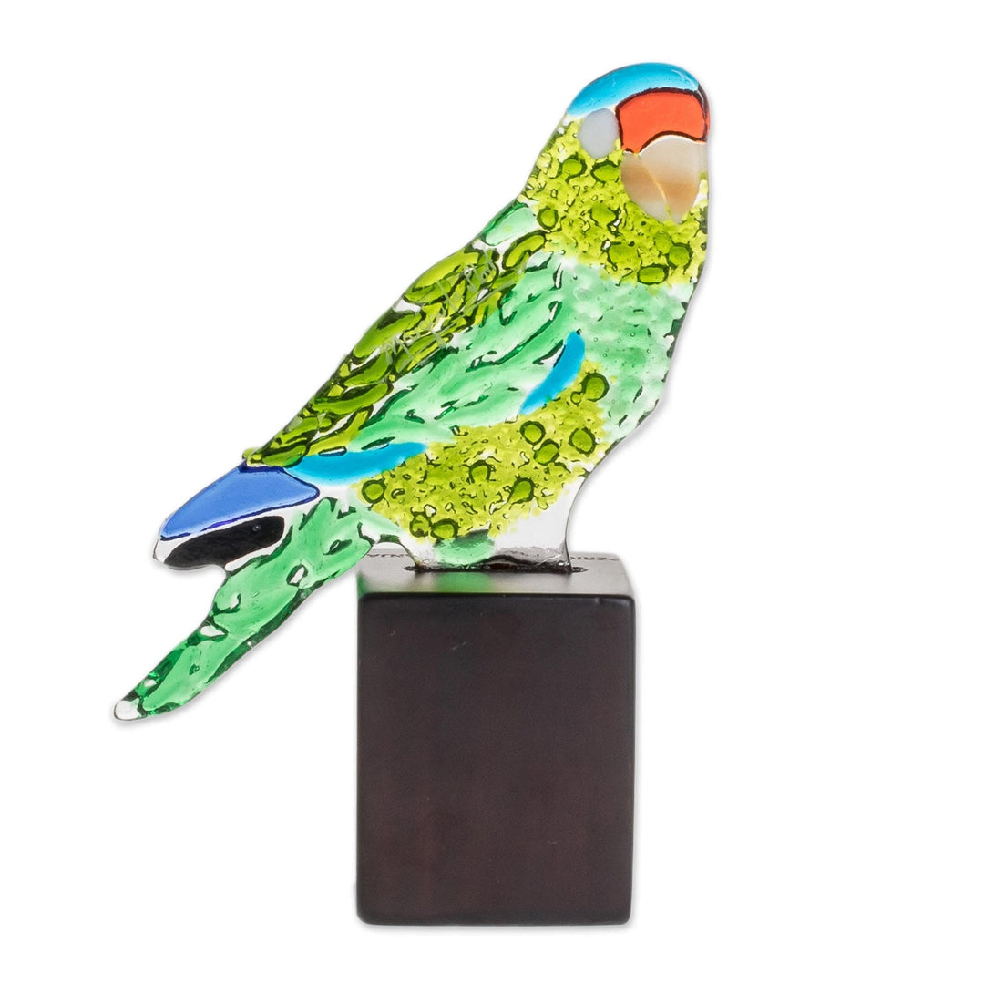 Art Glass Parakeet Sculpture from El Salvador - Orange-Face Parakeet