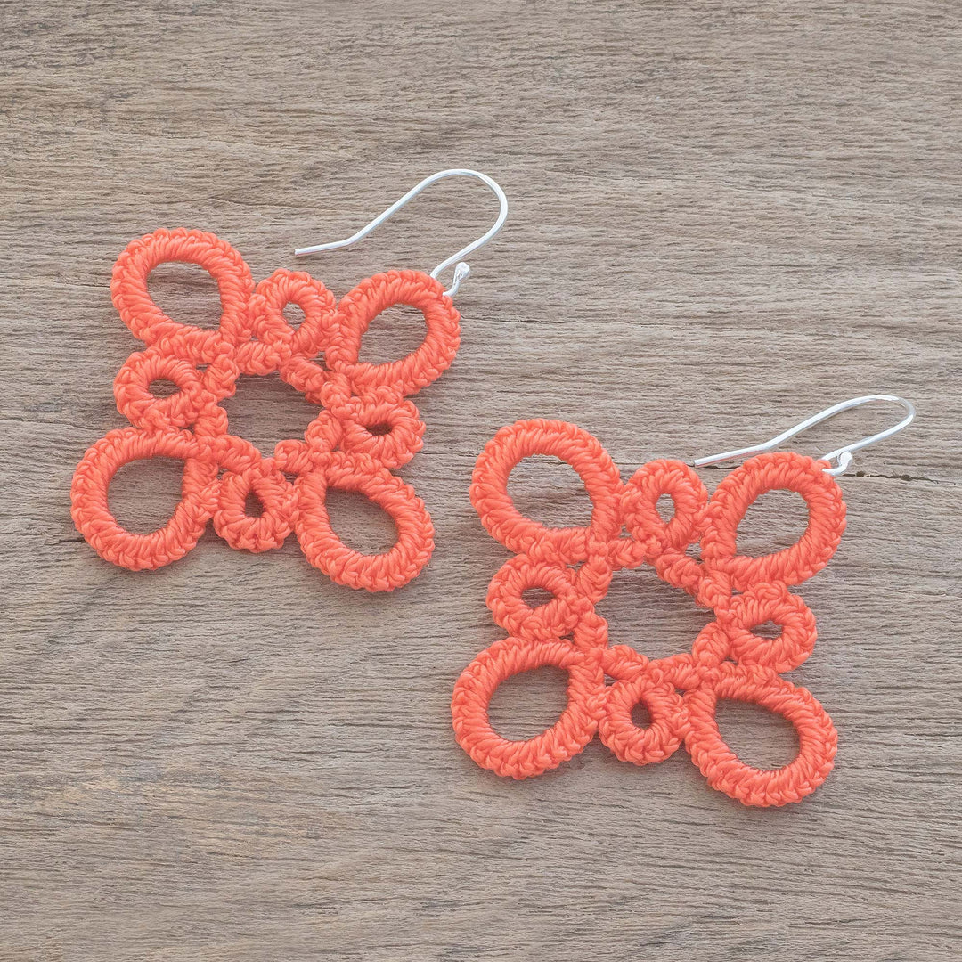 Hand-Tatted Dangle Earrings in Strawberry - Petal Essence in Strawberry