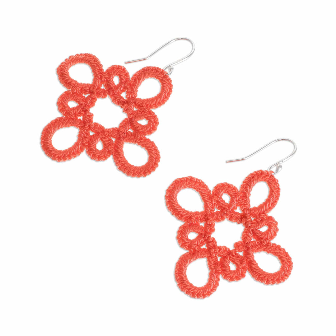 Hand-Tatted Dangle Earrings in Strawberry - Petal Essence in Strawberry