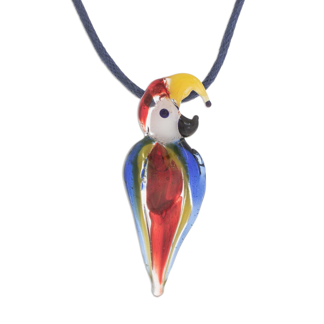Handblown Glass Macaw Pendant Necklace from Costa Rica - Beautiful Macaw