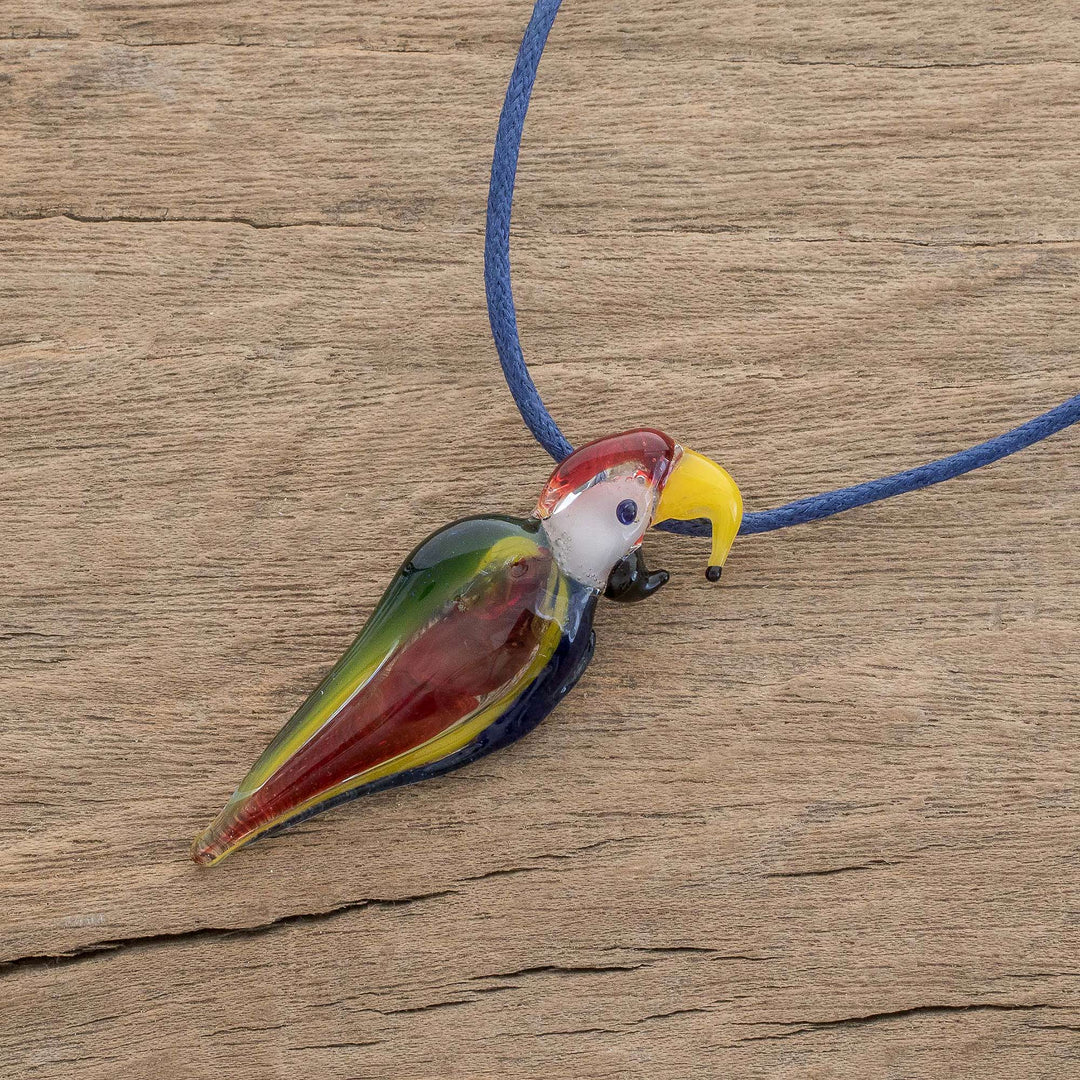 Handblown Glass Macaw Pendant Necklace from Costa Rica - Beautiful Macaw