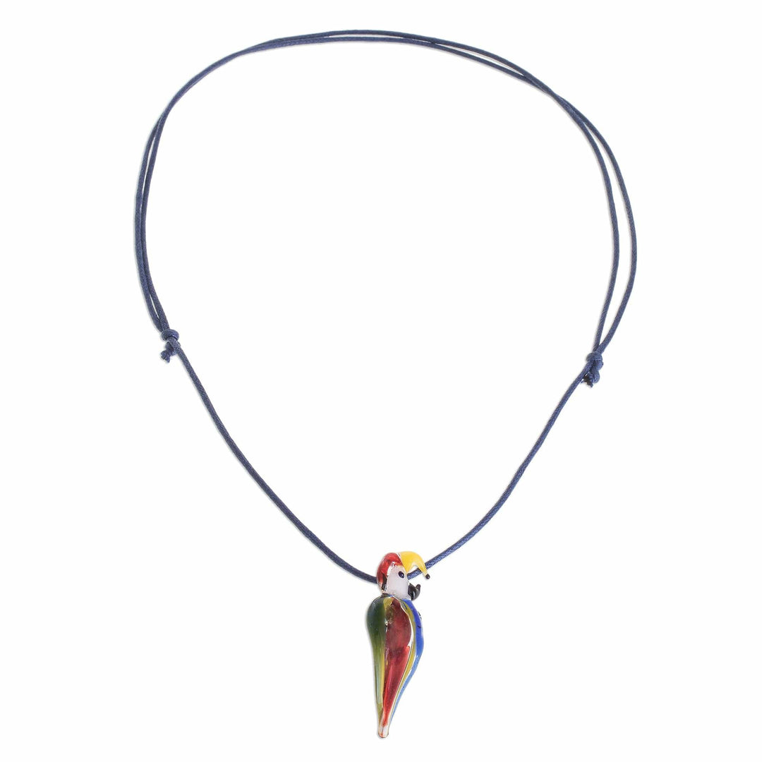 Handblown Glass Macaw Pendant Necklace from Costa Rica - Beautiful Macaw