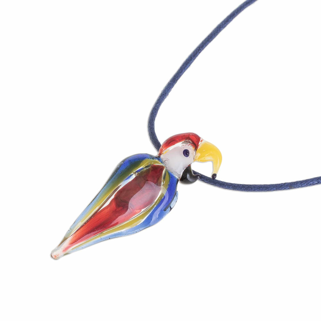 Handblown Glass Macaw Pendant Necklace from Costa Rica - Beautiful Macaw
