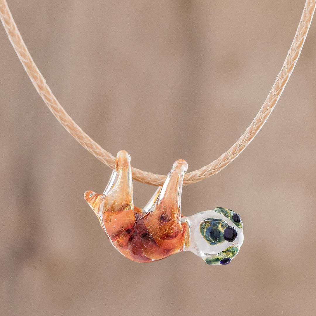 Handblown Glass Sloth Pendant Necklace from Costa Rica - Cute Sloth