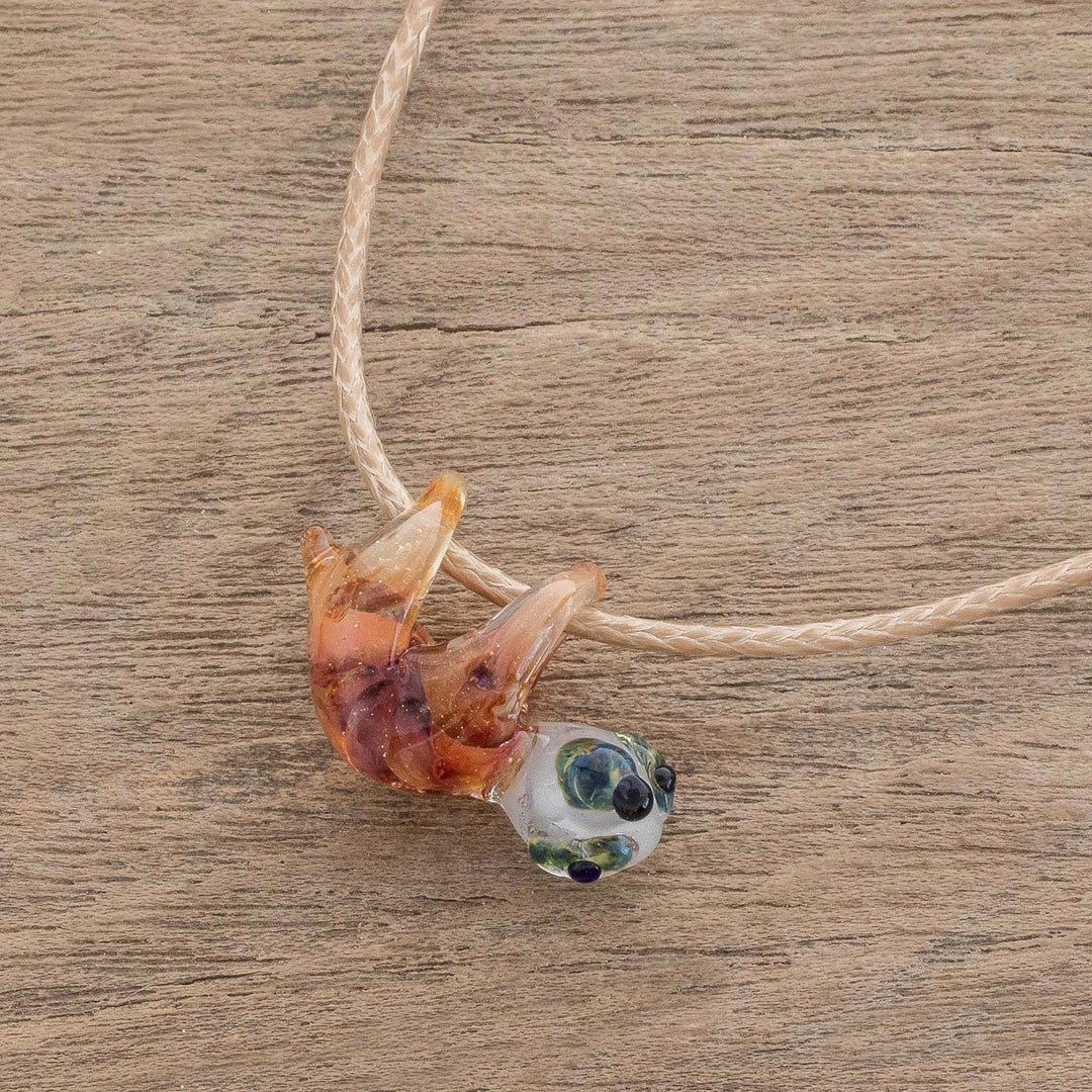 Handblown Glass Sloth Pendant Necklace from Costa Rica - Cute Sloth