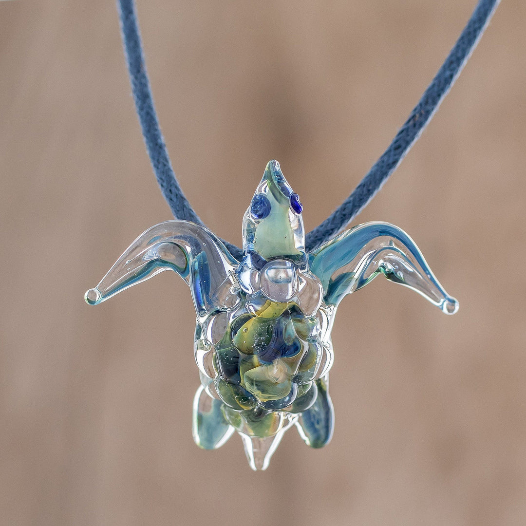 Handblown Art Glass Turtle Pendant Necklace from Costa Rica - In the Lake