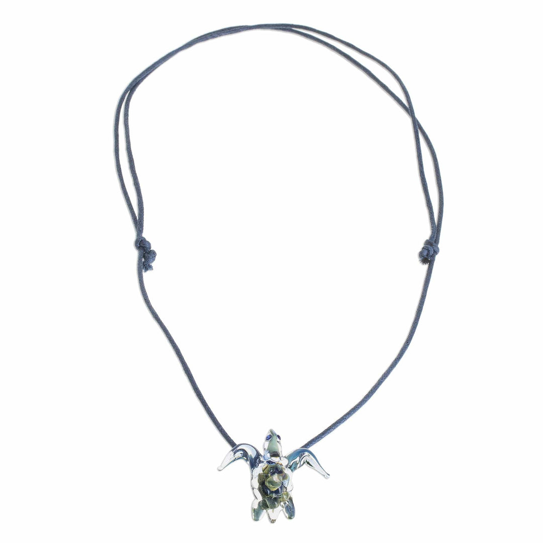 Handblown Art Glass Turtle Pendant Necklace from Costa Rica - In the Lake