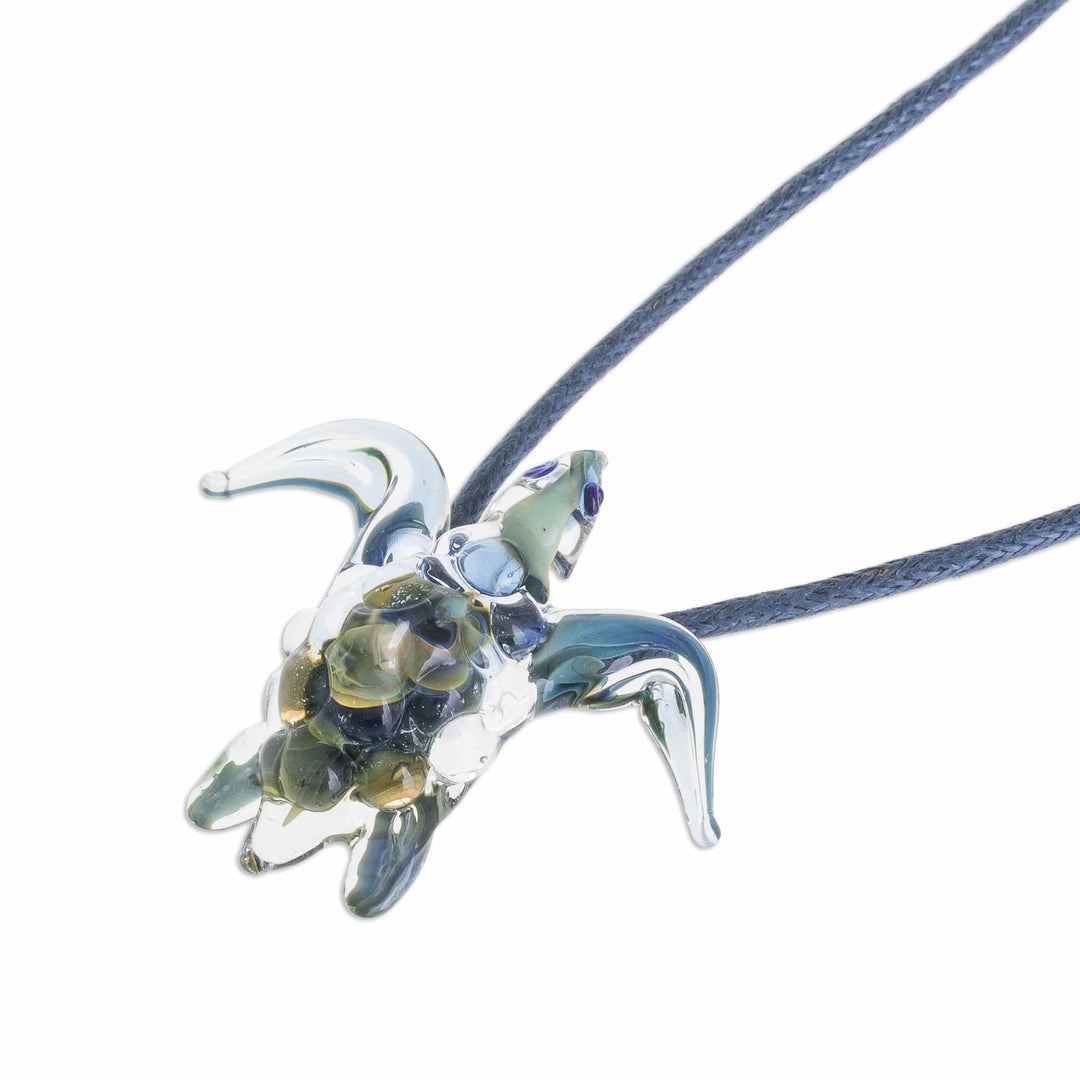 Handblown Art Glass Turtle Pendant Necklace from Costa Rica - In the Lake