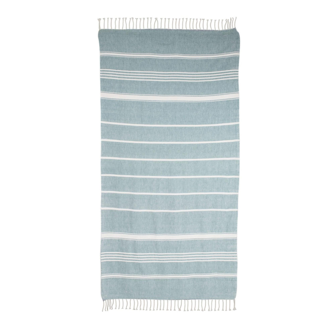 Striped Cotton Beach Towel in Teal from Guatemala - Sweet Relaxation in Teal