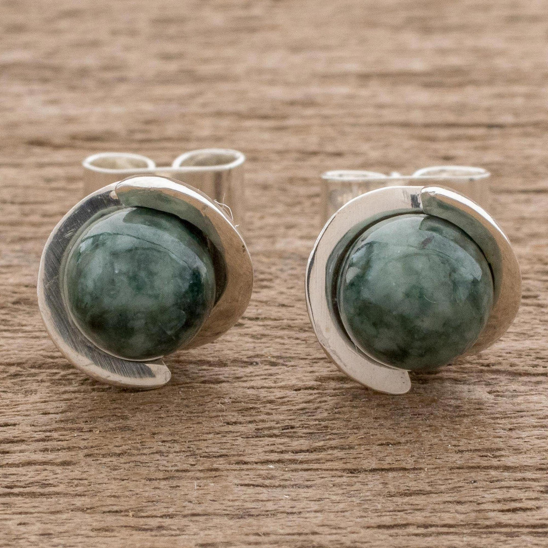 Modern Jade Stud Earrings in Dark Green from Guatemala - Green Magic Silhouette