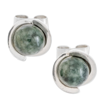 Modern Jade Stud Earrings in Dark Green from Guatemala - Green Magic Silhouette