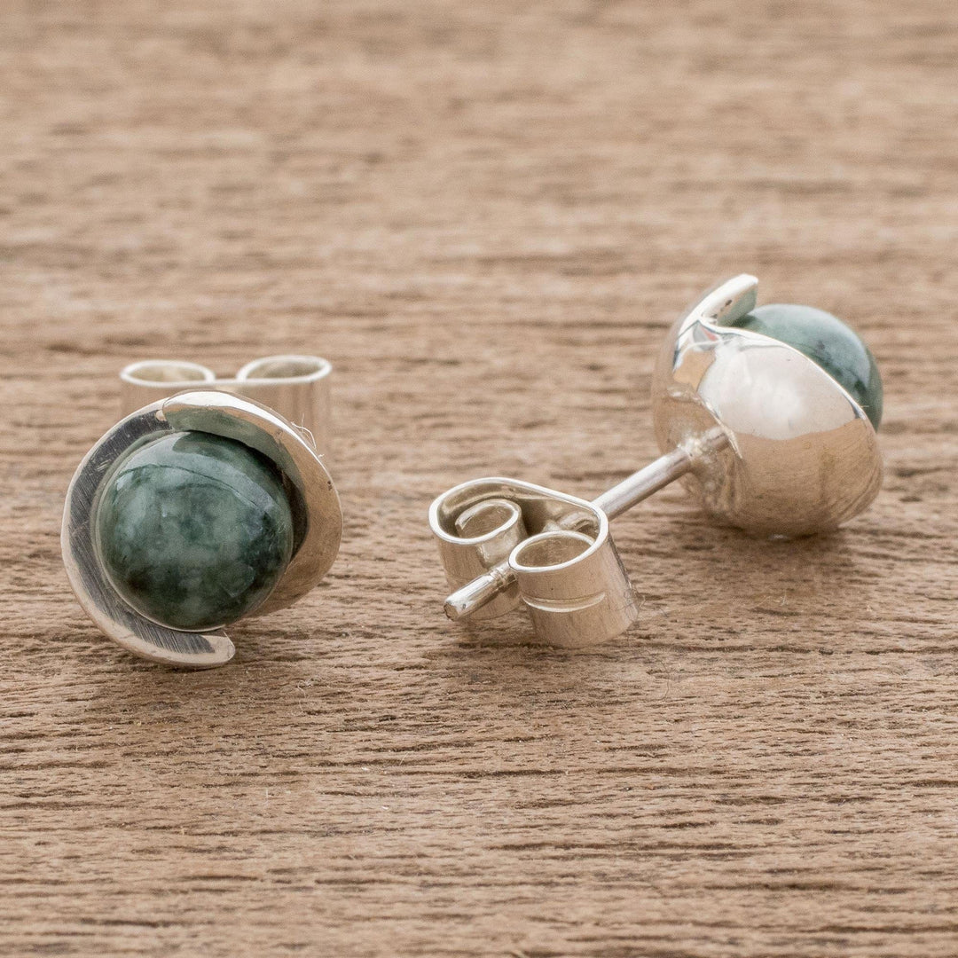 Modern Jade Stud Earrings in Dark Green from Guatemala - Green Magic Silhouette