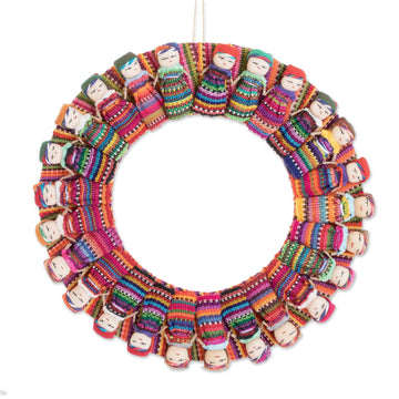 Cotton Worry Doll Wreath from Guatemala - Quitapena Happiness