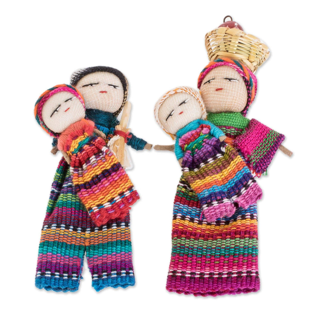 Handmade Cotton Worry Dolls from Guatemala (Pair) - Two Mothers
