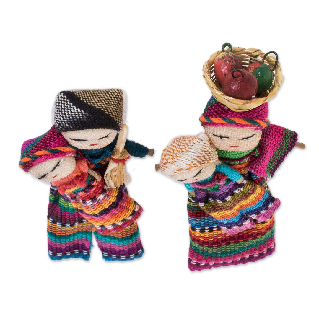 Handmade Cotton Worry Dolls from Guatemala (Pair) - Two Mothers