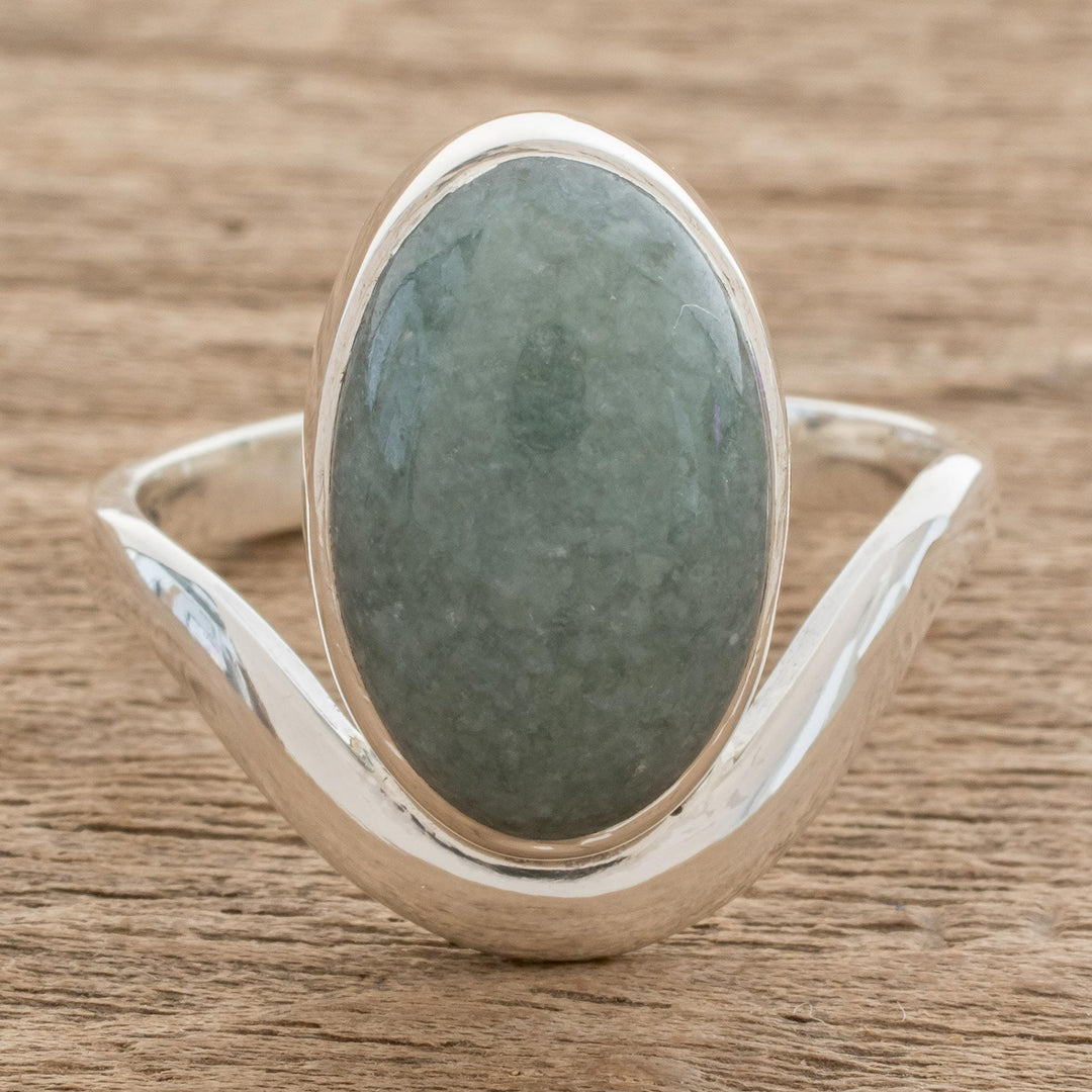 Oval Apple Green Jade Cocktail Ring