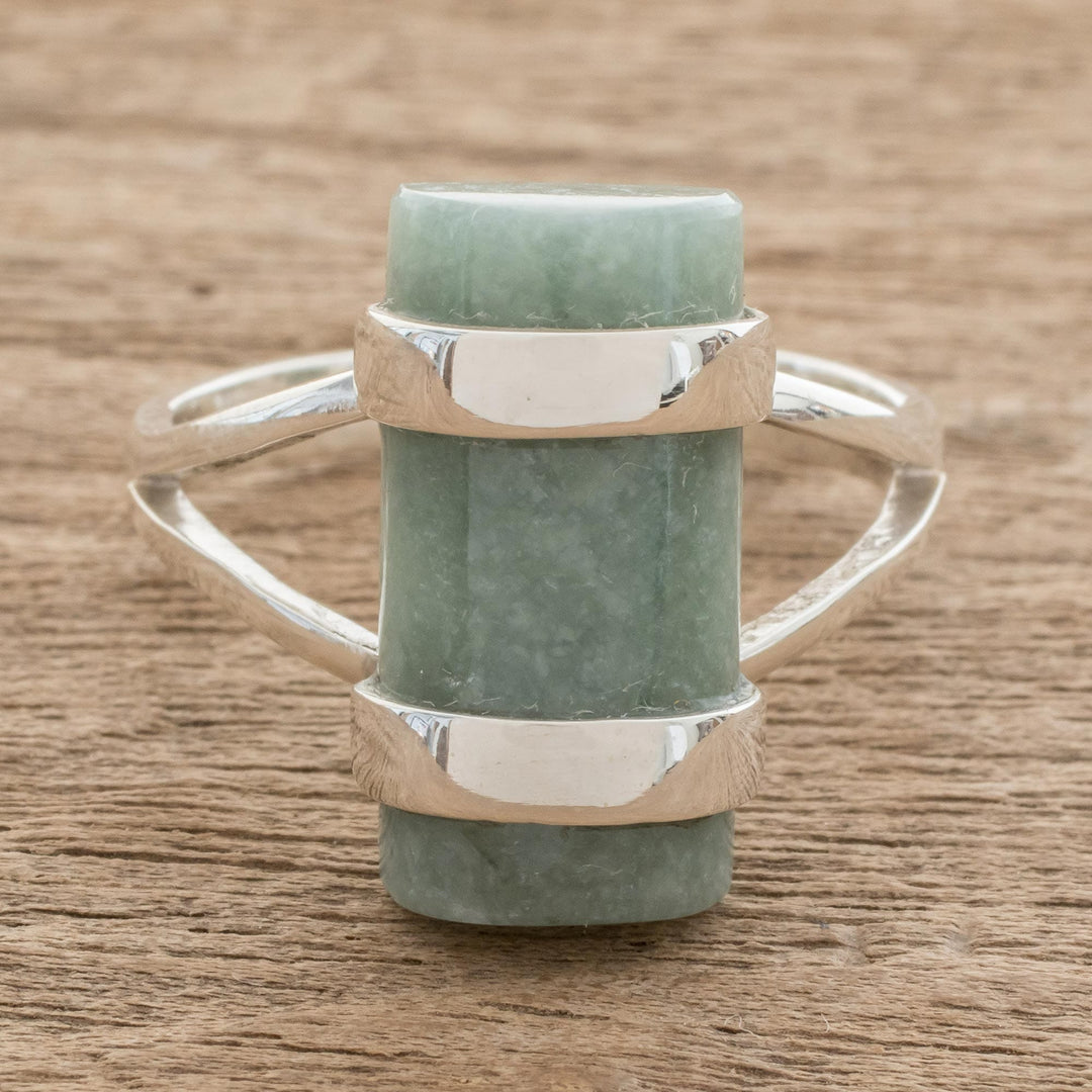 Cylindrical Apple Green Jade Cocktail Ring