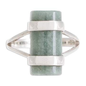 Cylindrical Apple Green Jade Cocktail Ring