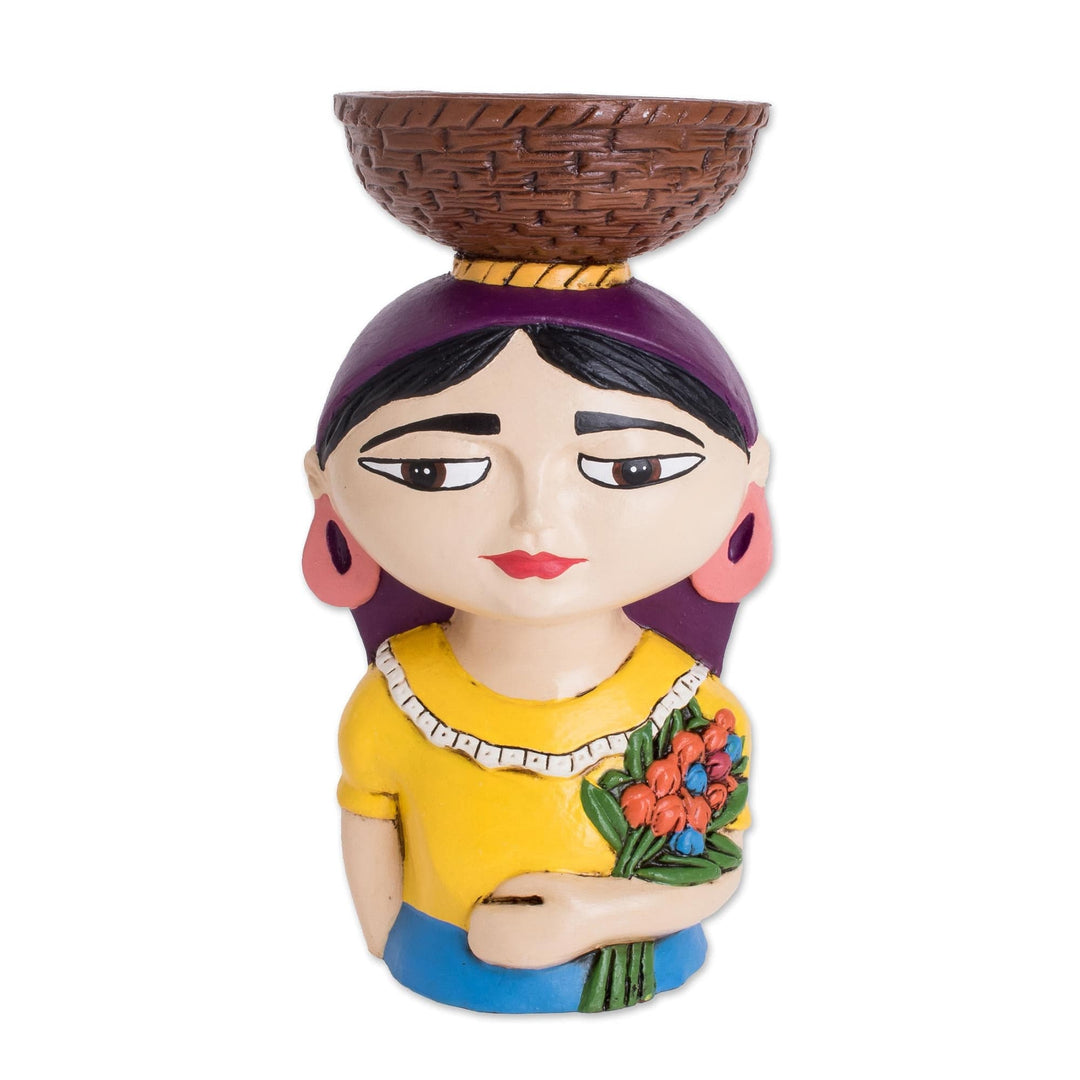 Ceramic Tealight Holder of a Traditional Woman - Volcaneña Woman
