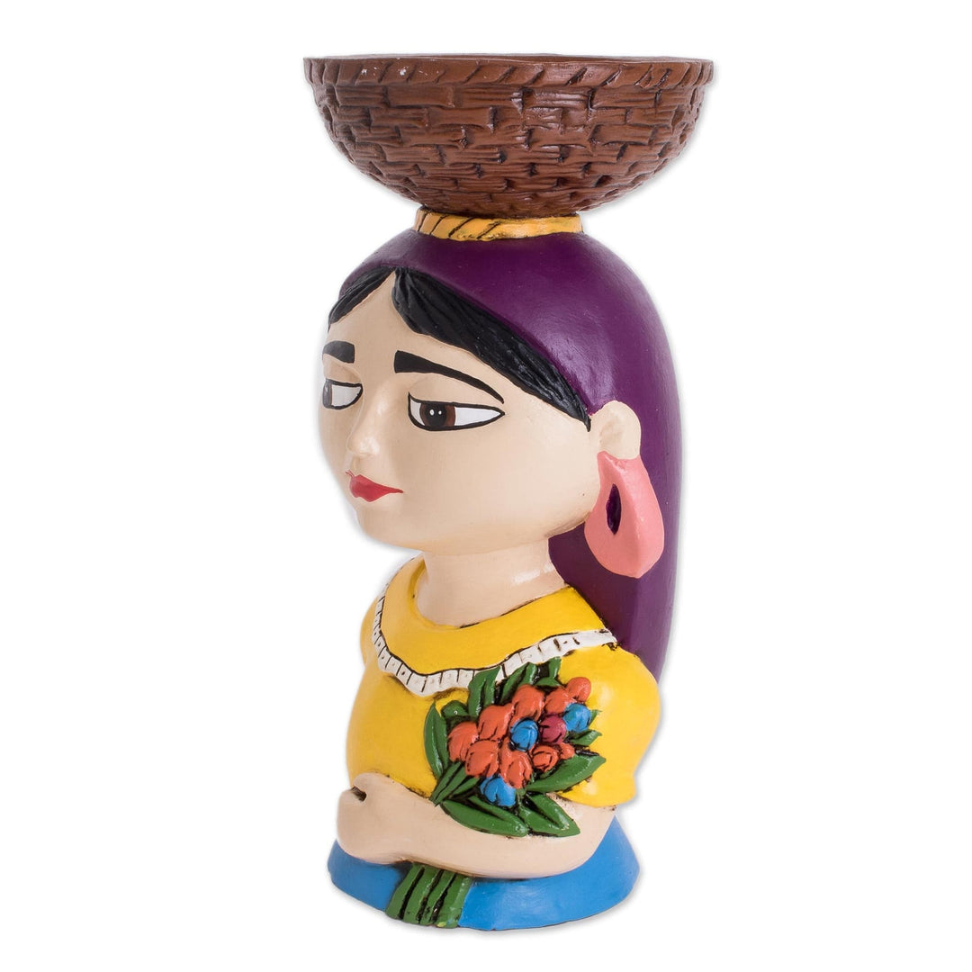 Ceramic Tealight Holder of a Traditional Woman - Volcaneña Woman