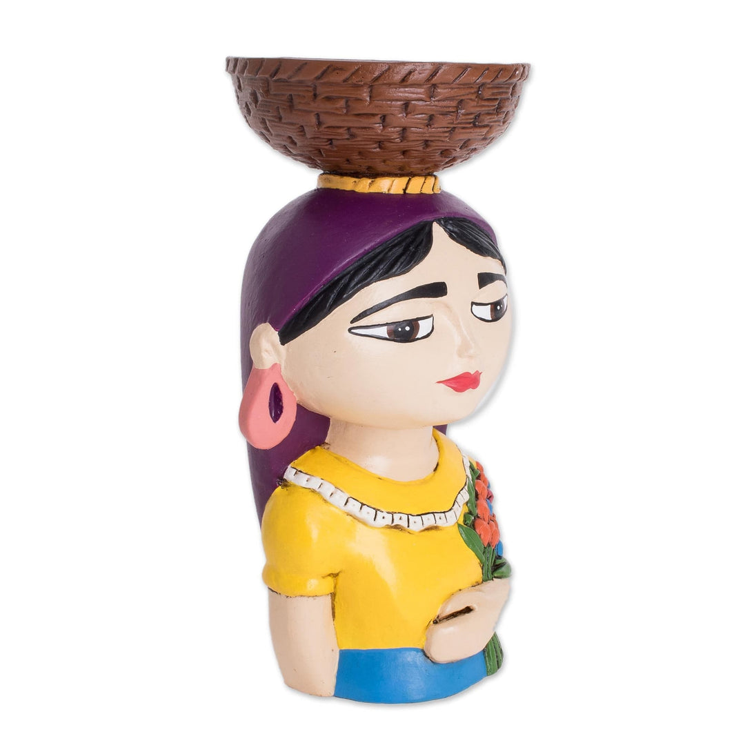Ceramic Tealight Holder of a Traditional Woman - Volcaneña Woman